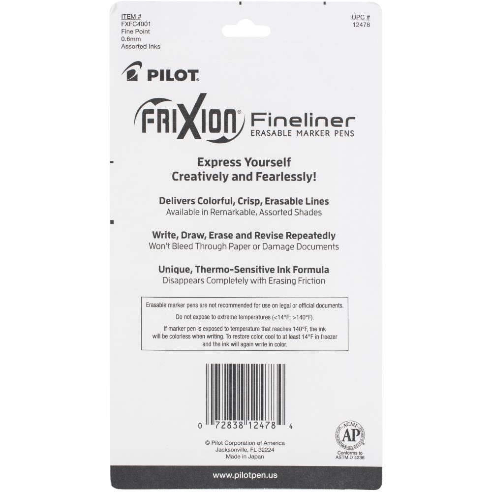FriXion Fineliner Fine Pt. Erasable Marker Pens 4/Pkg