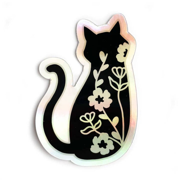 Floral Familiar Cat Holographic Sticker