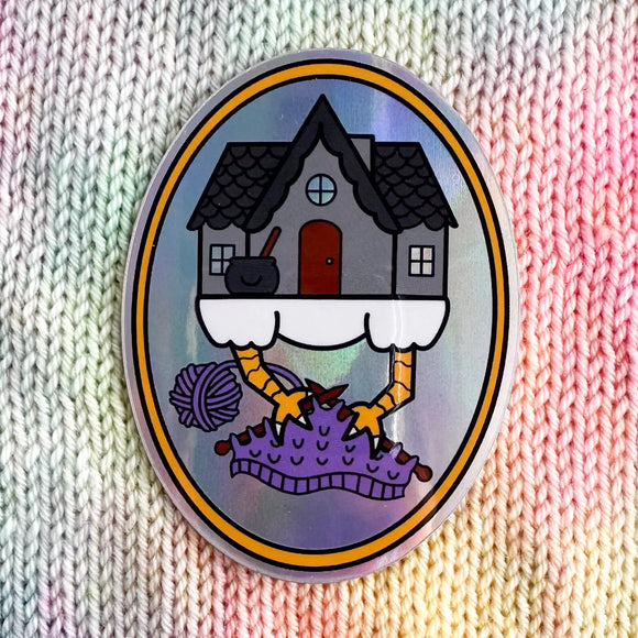 Baba Yaga Knitting Holographic Sticker