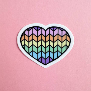 Rainbow Knit Heart Vinyl Sticker