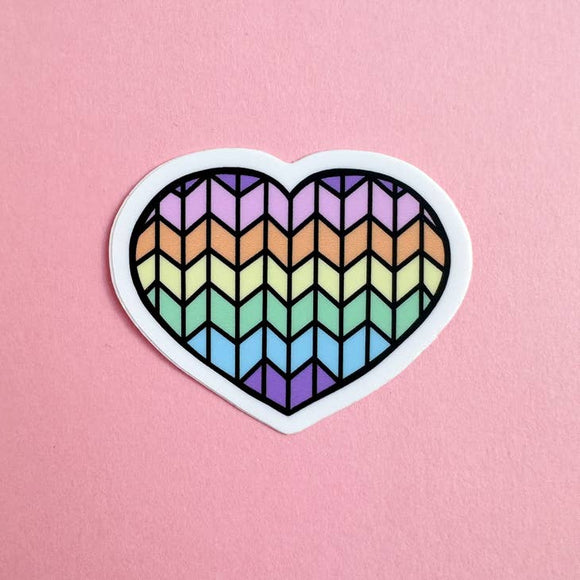 Rainbow Knit Heart Vinyl Sticker