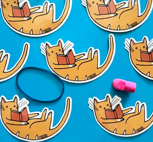 Cat Reading Sticker by Kristen Solecki