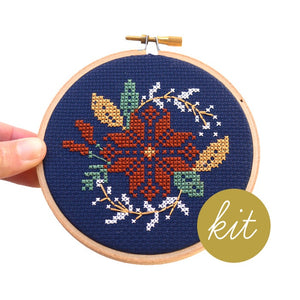 Poinsettia Wreath 4" Cross Stitch Kit