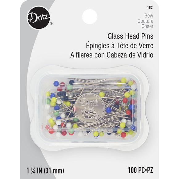 100 Glass  Head Pins Multi-color 100 ct.